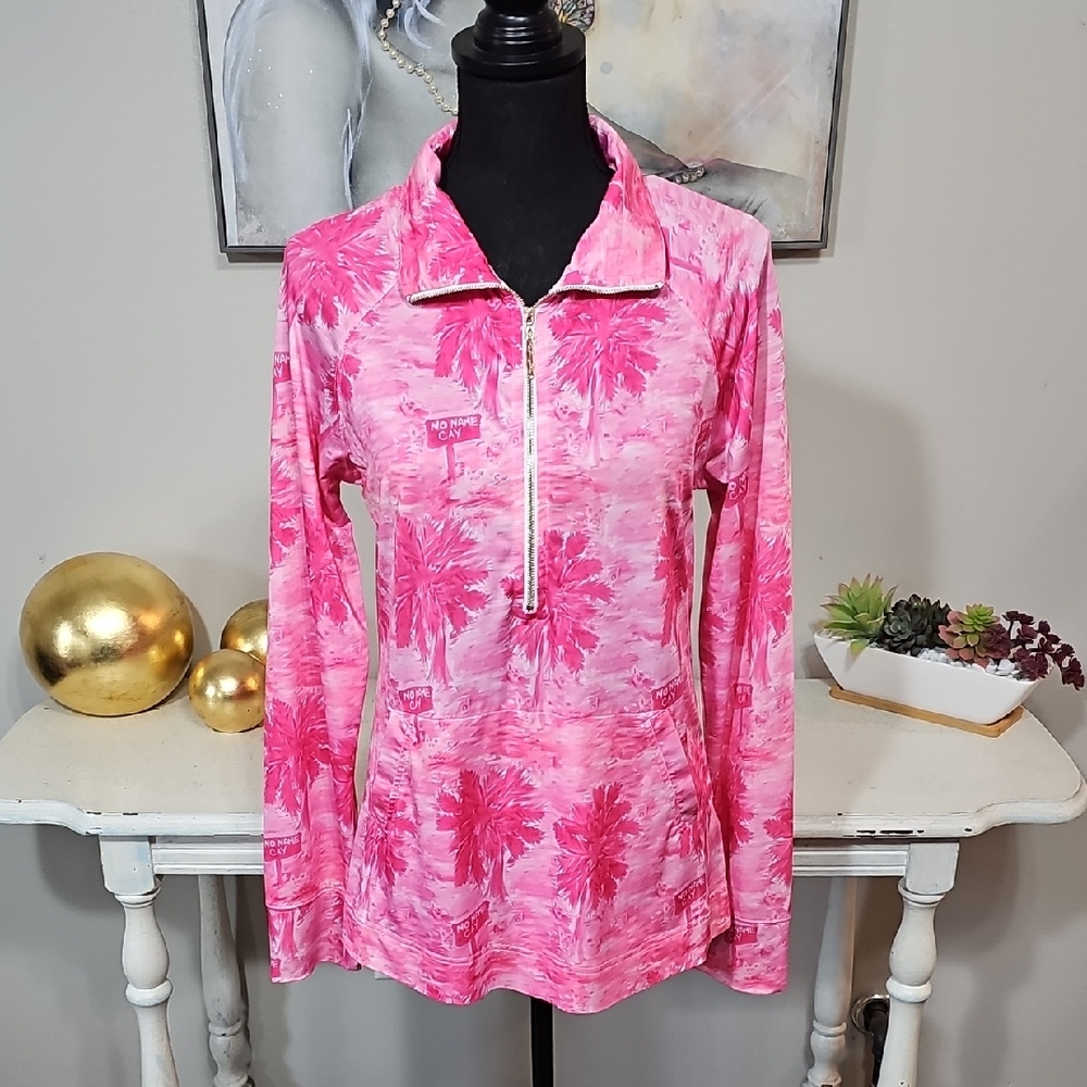 🏝️ Knot Responsible Pink Tropical Palm 1/4 Zip Pullover - Medium